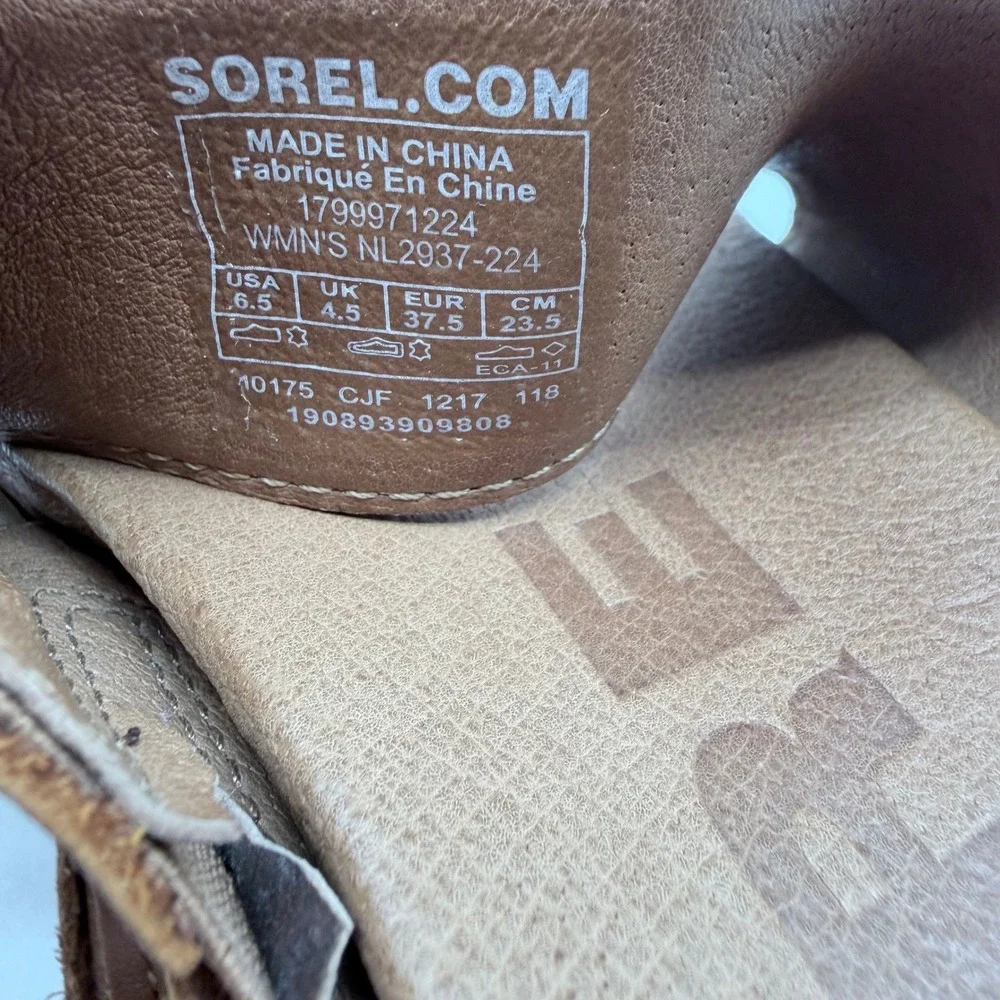Sorel Ella Slide Sandals Tan Brown Leather Grommet Flat 6.5 NL2937-224